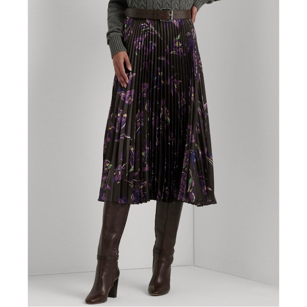 Lauren by Ralph Lauren Size 16 Women’s Pleated Purple Floral Midi Skirt